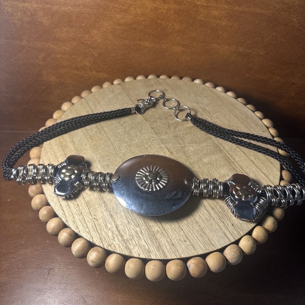 Braided Rope & Metal Rings Belt with Medallion Country Western Tribal 34 Inches